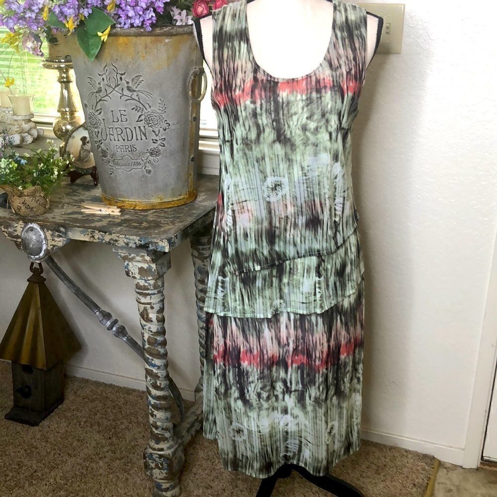 Yest Tie Dye Watercolor Tiered Shift Dress Size 10